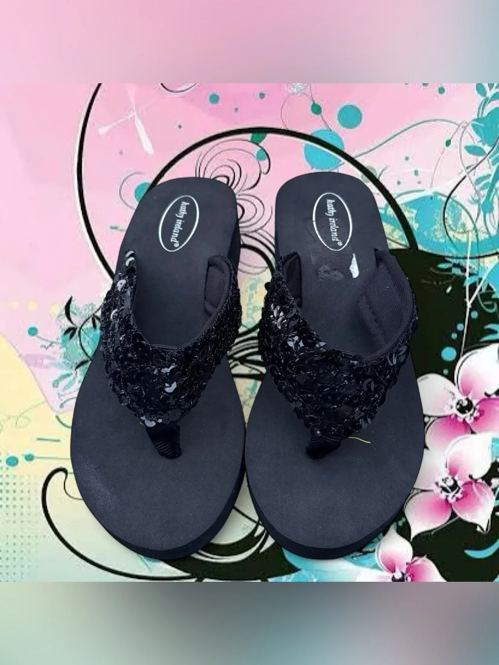 NWOT vintage y2k sequin platform flip flops - kathy ireland, sz 7